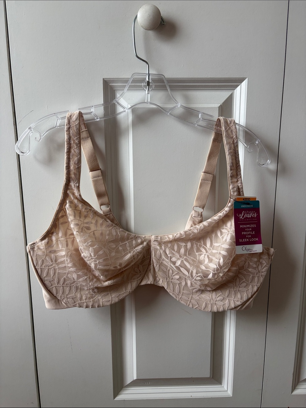Olga Shear Leaves Beige Lace Underwire Minimizer Bra Size 42DD New with Tags
